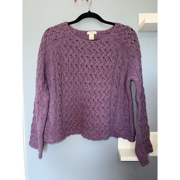 Sundance Sweaters - Sundance 100% Lambswool Purple Cable Knit Cropped Pullover Sweater | Size Small
